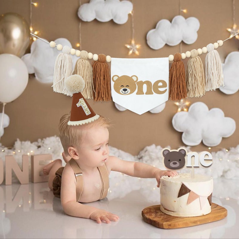 DCJHFJ Wildflower 1st High Chair Banner Birthday Party Decorations for Girl Light Pink One Flower Cake Topper 1st Birthday Decorations Supplies - Image 3